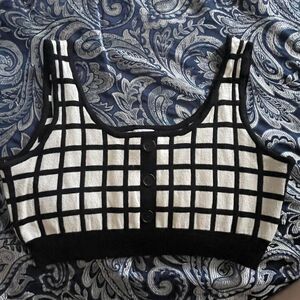 West of Melrose Soften‎ Up Knit Tank women's crop top cream black Large